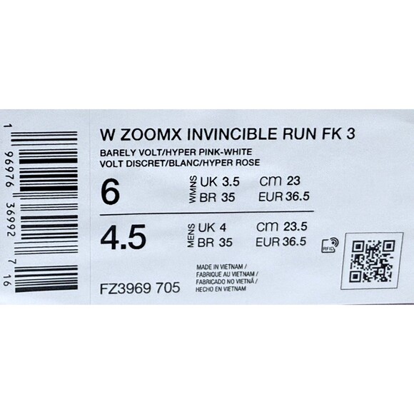 Size 6 Nike Zoomx Invincible Run FK 3 Barely Volt Hyper Pink Womens FZ3969-705 - Picture 12 of 12